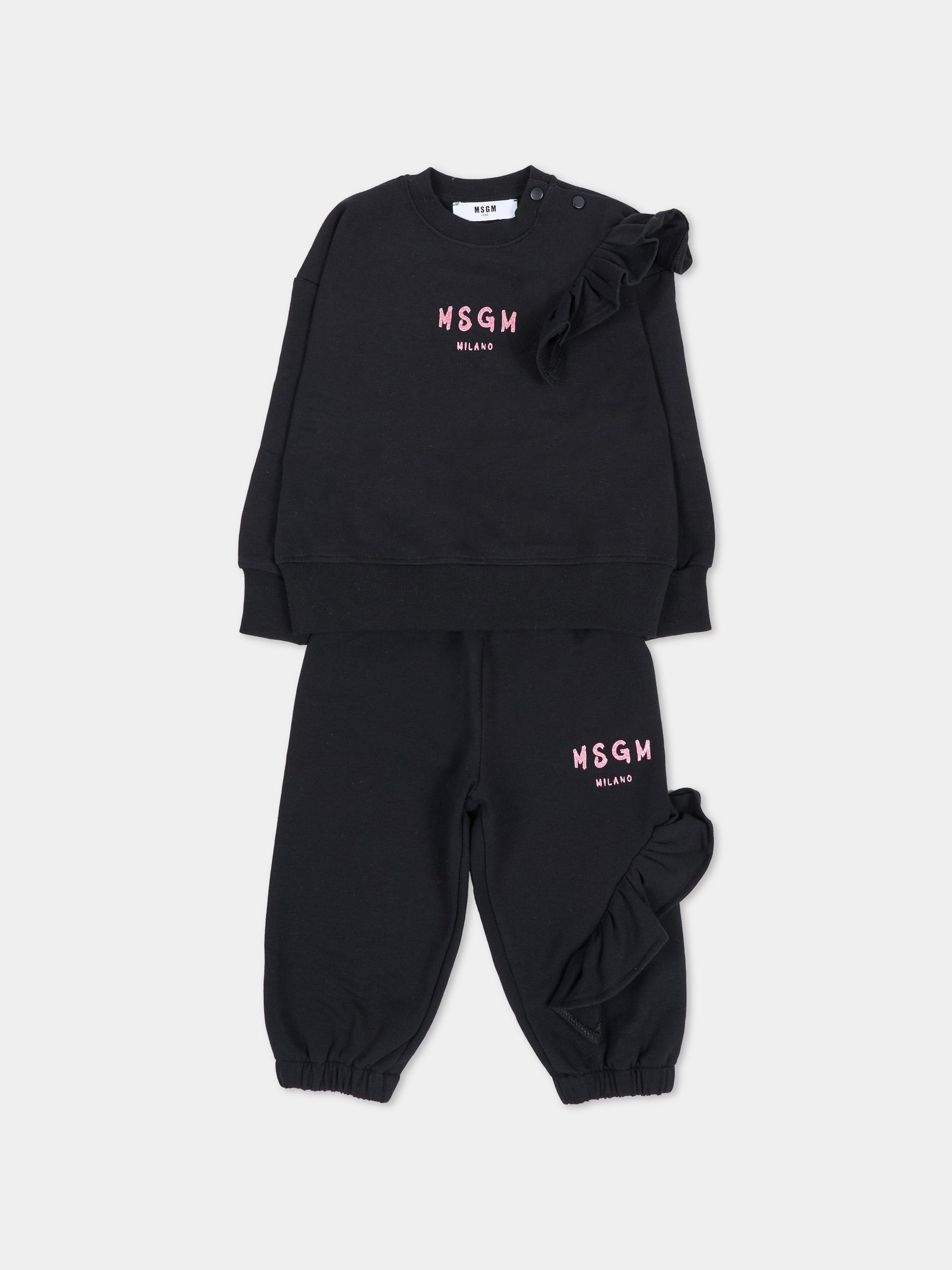 Completo sportivo lungo nero per neonata con logo,Msgm Kids,F6MSNGTP333 110