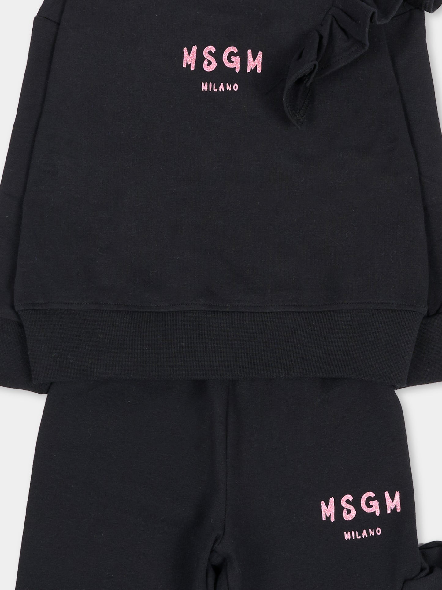 Completo sportivo lungo nero per neonata con logo,Msgm Kids,F6MSNGTP333 110