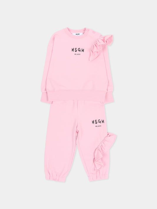 Completo sportivo lungo rosa per neonata con logo,Msgm Kids,F6MSNGTP333 MS090