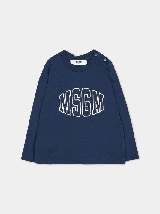 T-shirt a manica lunga blu per neonati con logo,Msgm Kids,F6MSUNTH344 MS032