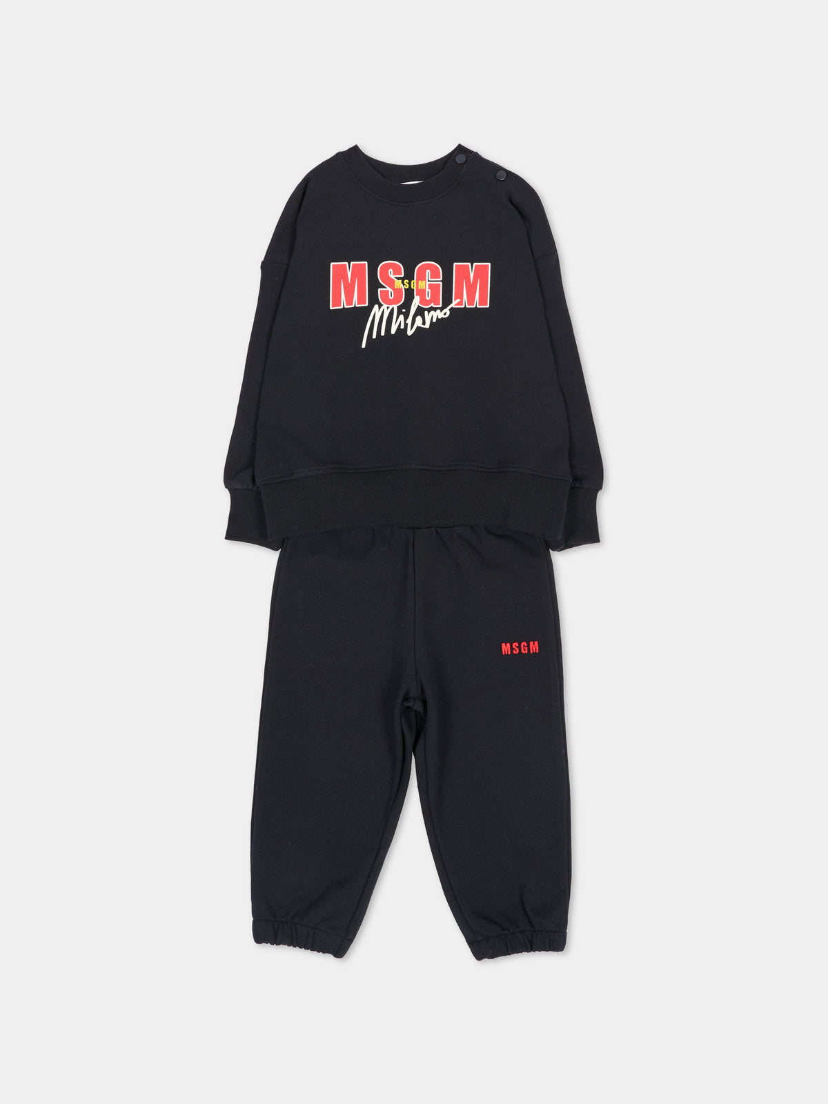 Completo sportivo lungo nero per neonato con logo,Msgm Kids,F6MSUNTP341 110