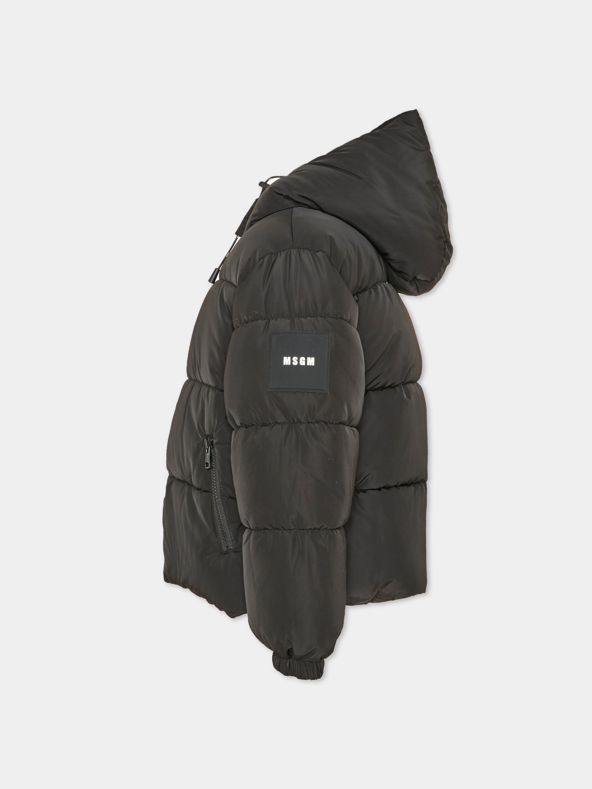 Piumino nero per bambini con cappuccio,Msgm Kids,F6MSJUPF003 110
