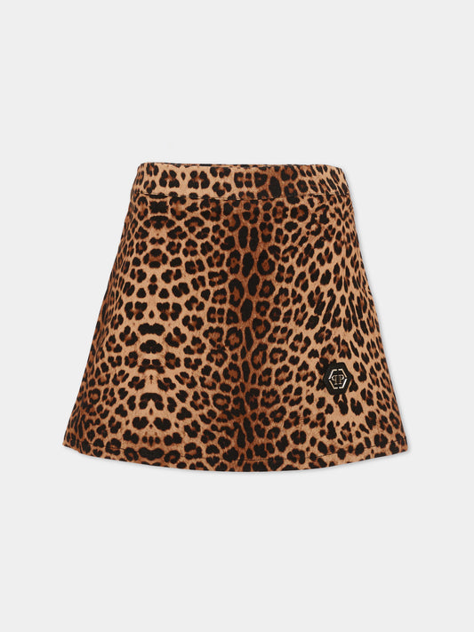 Gonna marrone per bambina animalier,Philipp Plein Junior,F6PHJGSK060 200