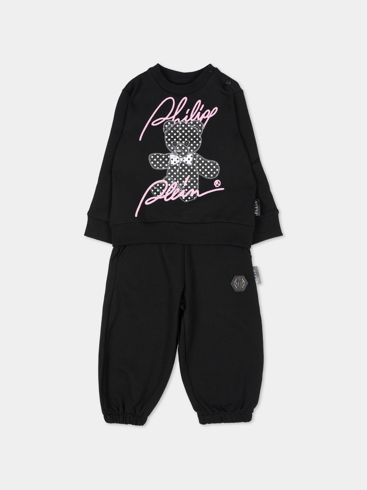 Completo sportivo lungo nero per neonata con orsetto,Philipp Plein Junior,F6PHNGTP183 110