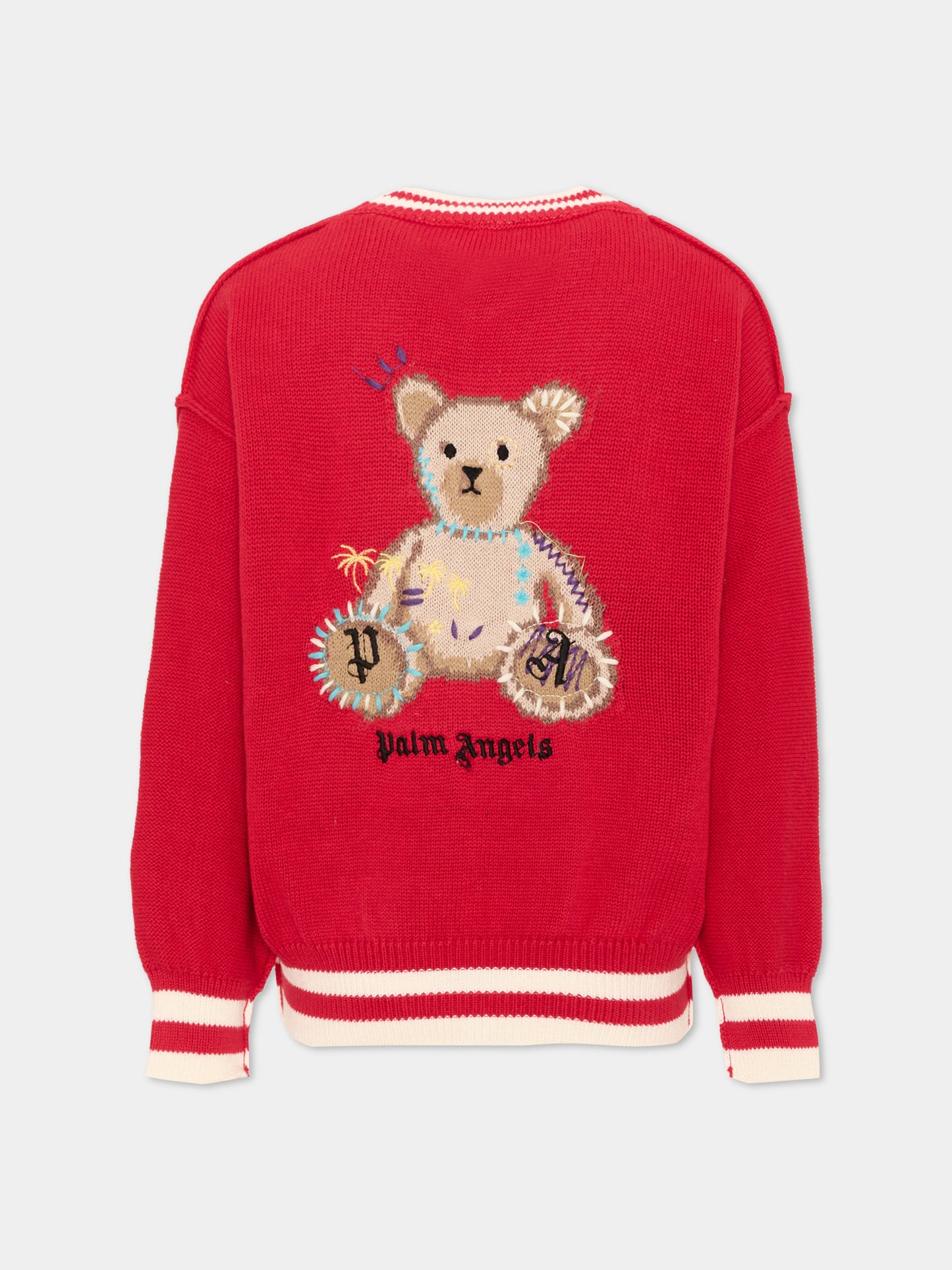 Cardigan rosso per bambino con Teddy Bear,Palm Angels,F6PAJBCA151 040