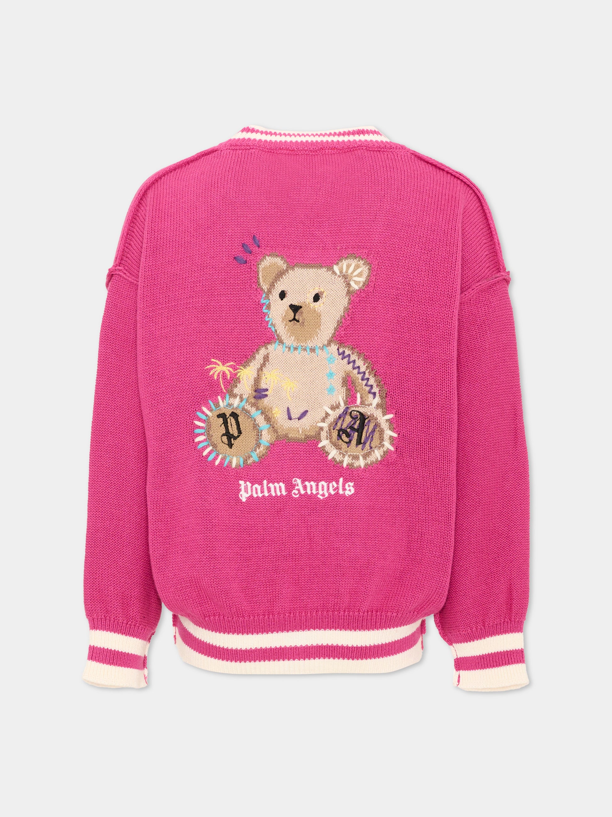 Cardigan fucsia per bambina con Teddy Bear,Palm Angels,F6PAJGCA154 402