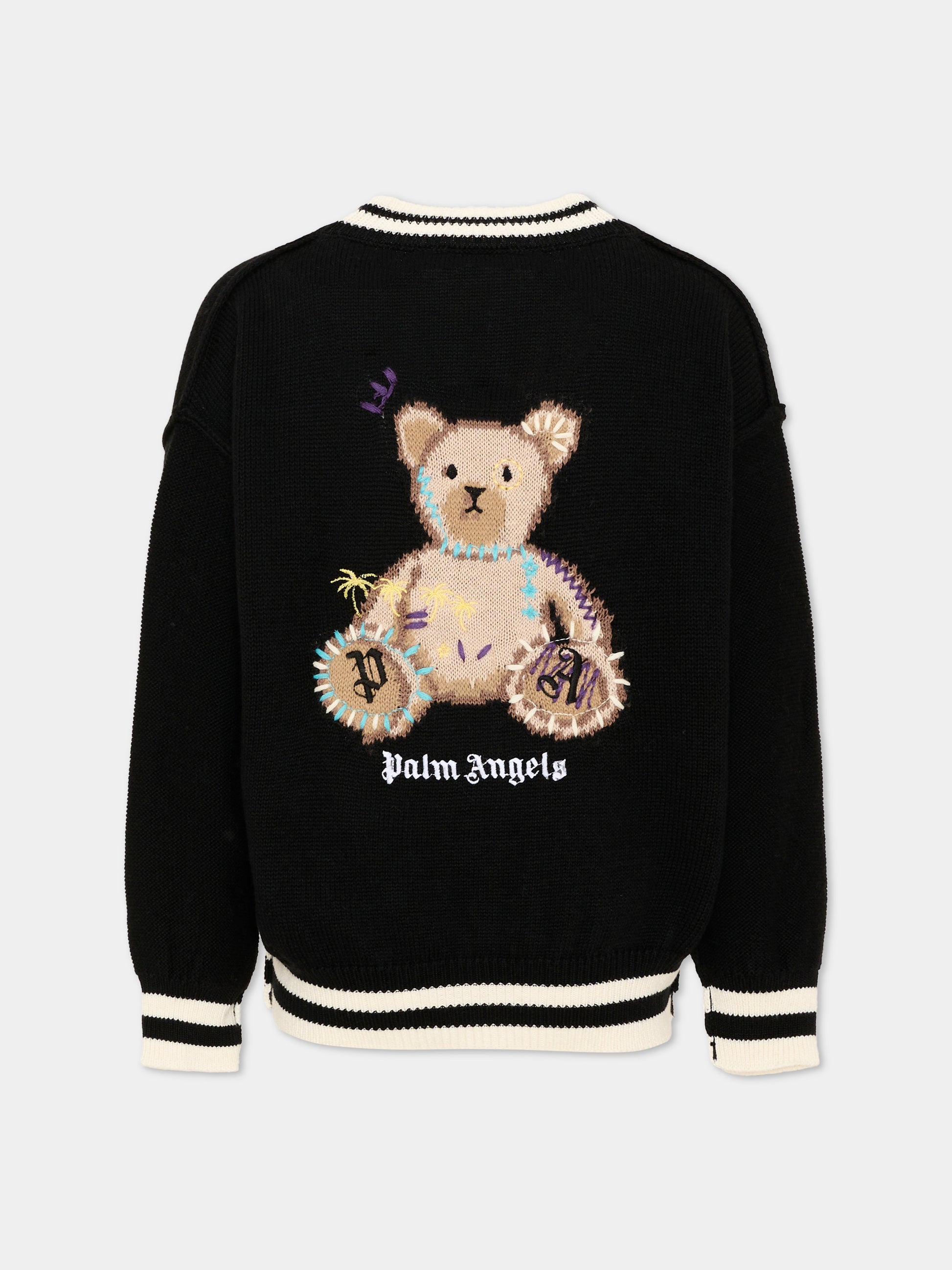 Cardigan nero per bambina con Teddy Bear,Palm Angels,F6PAJGCA154 110