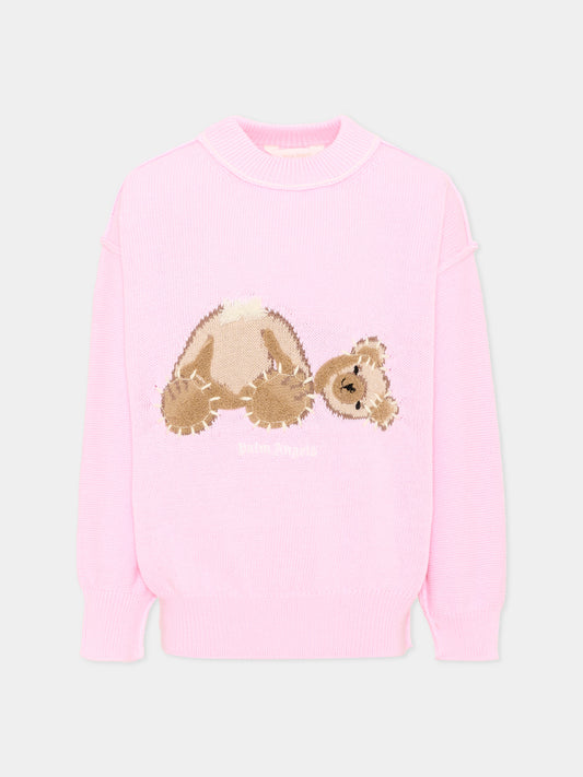 Maglione rosa per bambina con Teddy Bear,Palm Angels,F6PAJGJP156 042