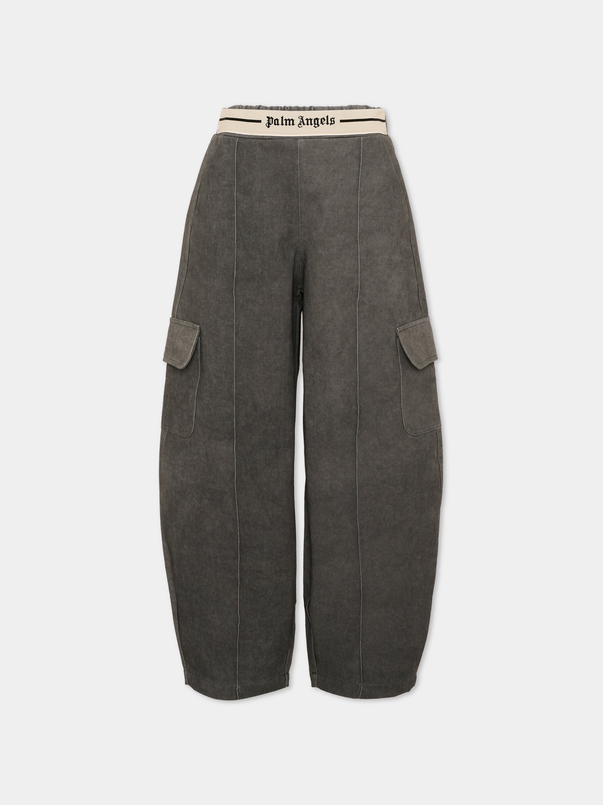 Pantaloni grigi per bambina con logo,Palm Angels,F6PAJGPA138 110