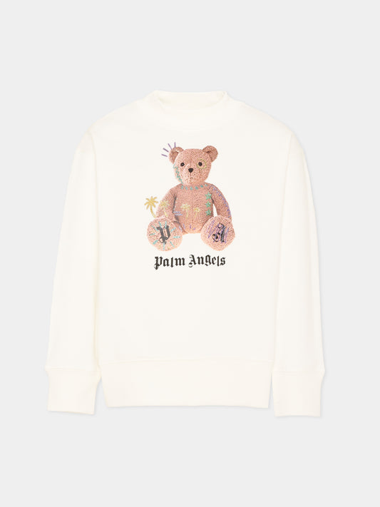 Felpa avorio per bambina con Teddy Bear,Palm Angels,F6PAJGSW078 412