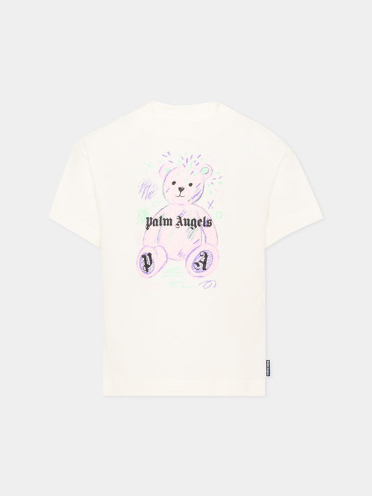 T-shirt avorio per bambina con Teddy Bear,Palm Angels,F6PAJGTH081 412