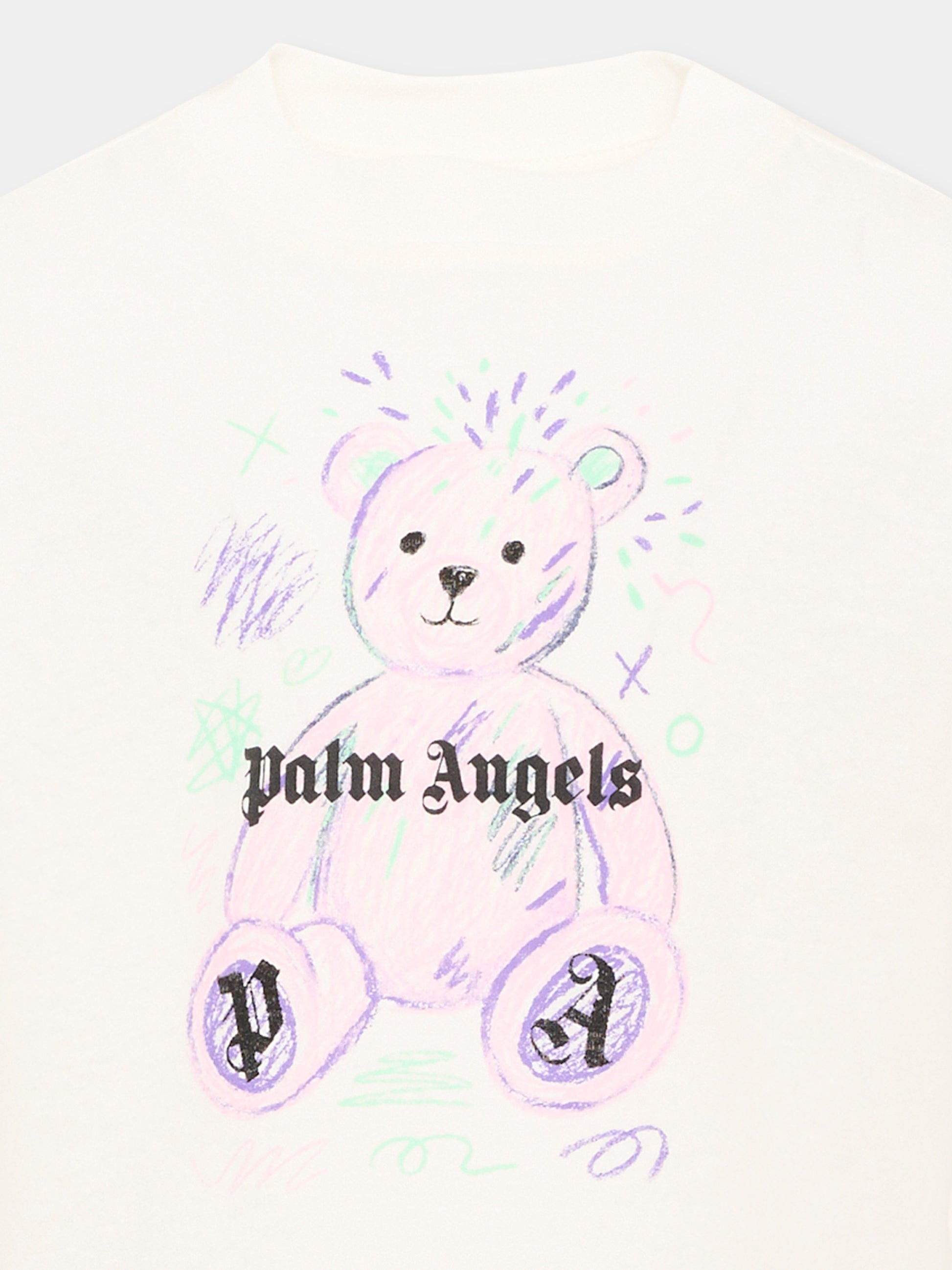 T-shirt avorio per bambina con Teddy Bear,Palm Angels,F6PAJGTH081 412
