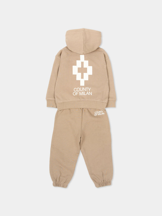 Completo sportivo lungo beige con logo per neonato,County Of Milan Kids,F6CMNBTP125 092