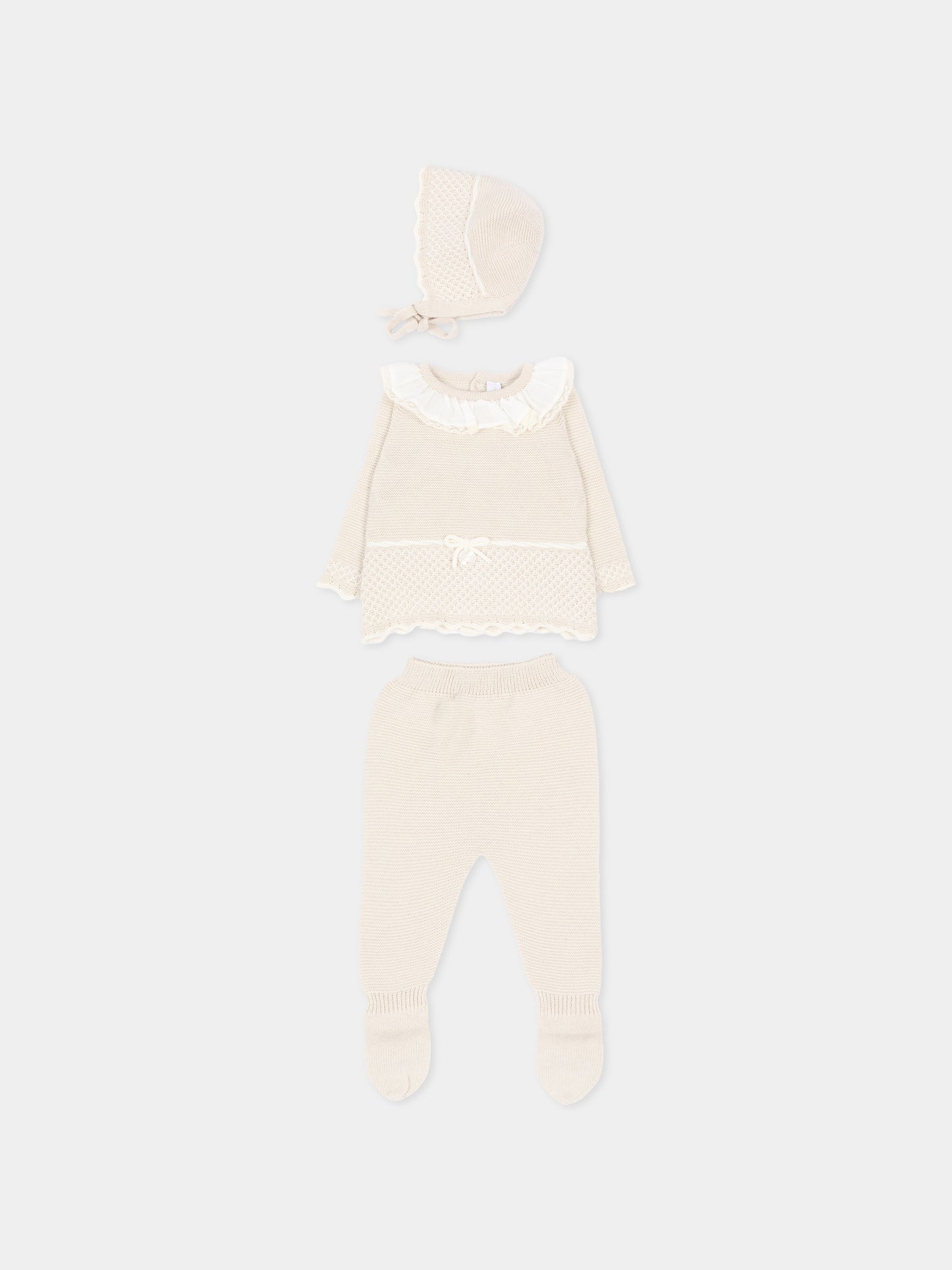 Completo nascita avorio per neonata in maglia,Martín Aranda,004-11321 E01