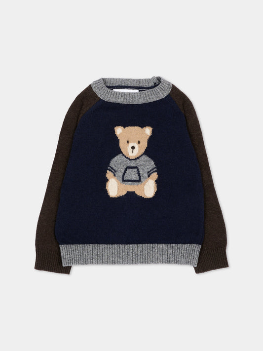 Maglione blu per neonato con orsetto,Patachou,PAP 47 SWE4333324 360