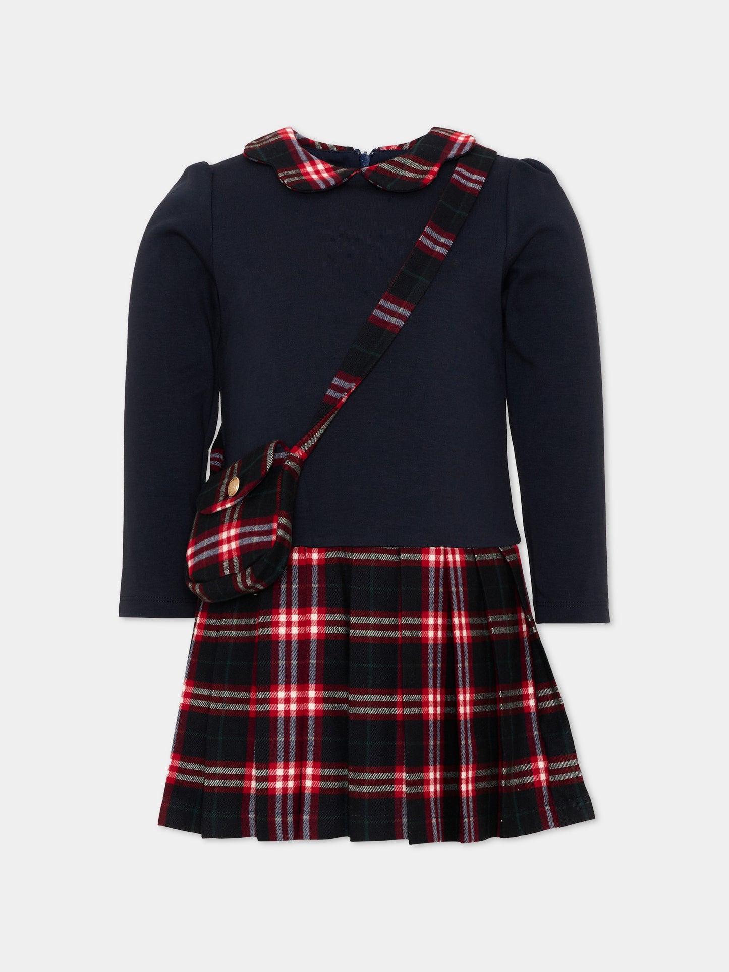 Vestito blu tartan per bambina,Patachou,PAP 47 VET4333269 360