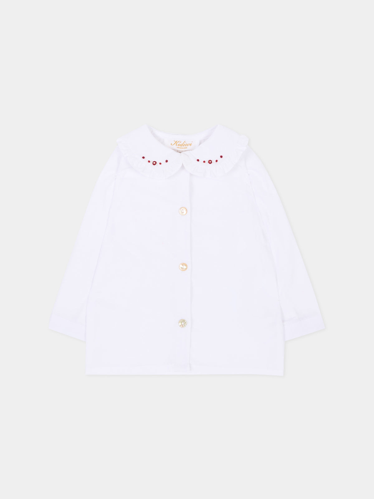 Camicia a manica lunga bianca per neonata con colletto ricamato,Kidiwi Handmade,10010 PTI/BUR