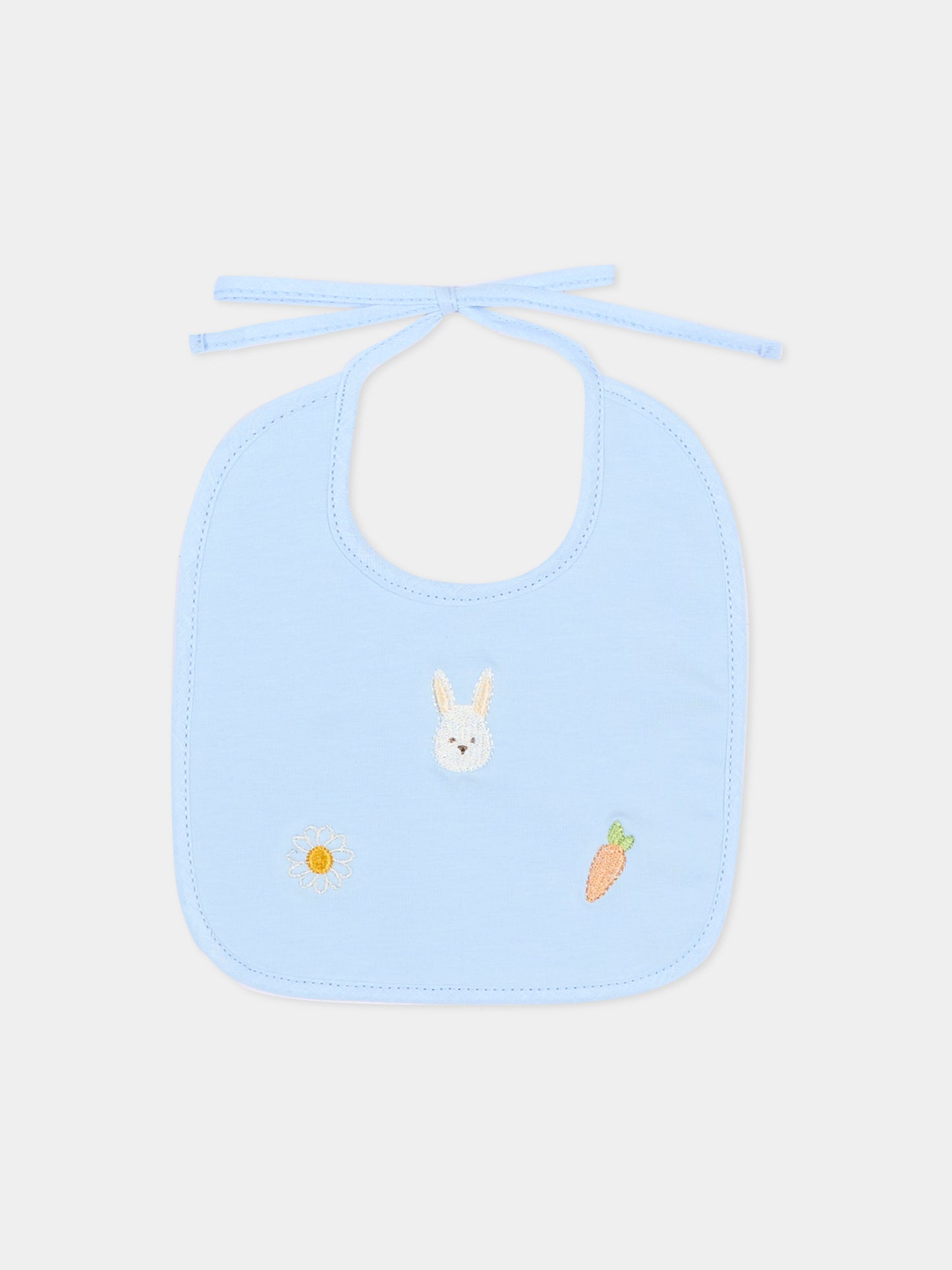 Bavaglino celeste per neonato con ricami,Le Boo Beebè,CBB023 T351 40