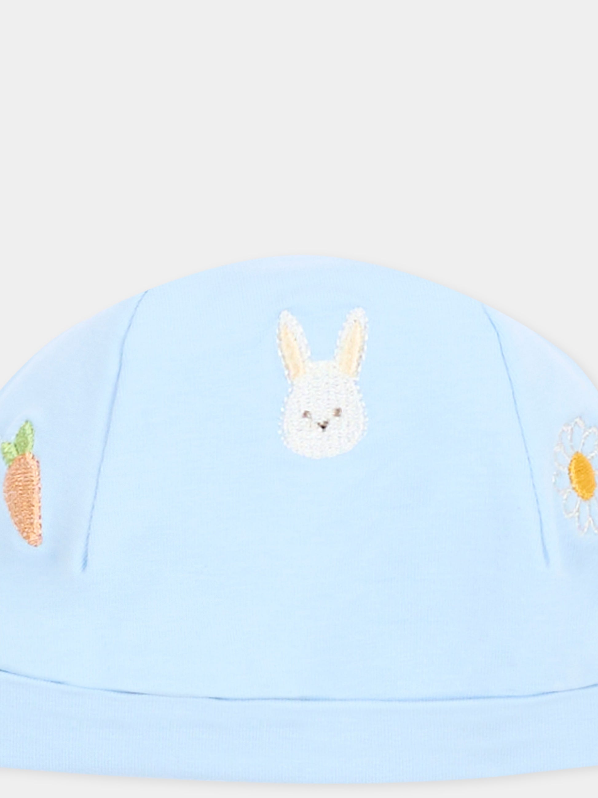 Cappellino celeste per neonato con ricami,Le Boo Beebè,CCB022 T351 40