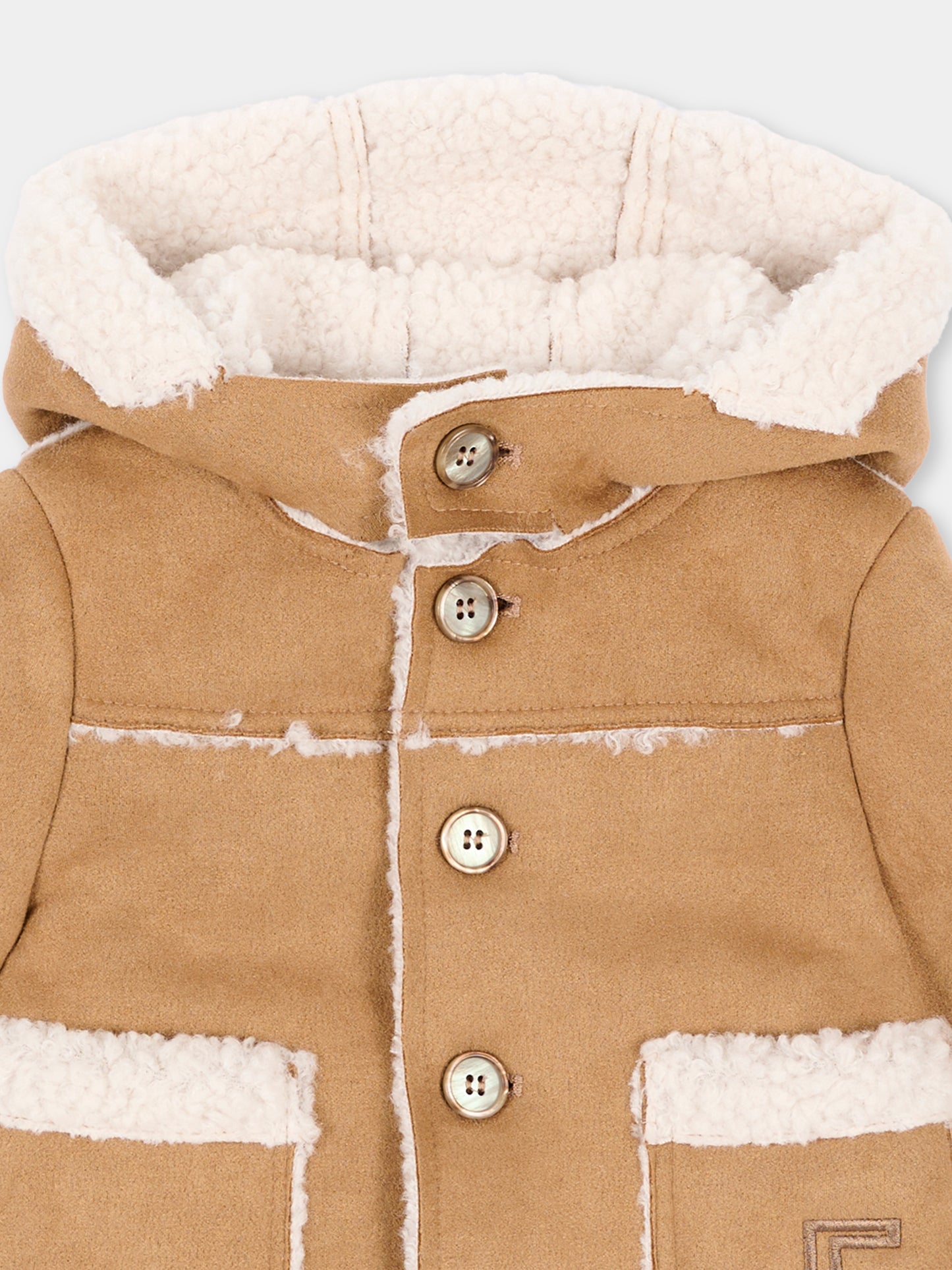 Ecopelliccia cammello con cappuccio per neonati,Colorichiari,MN138830 5048 28