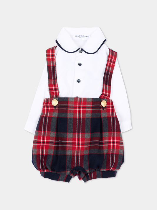 Completo elegante rosso per neonato tartan