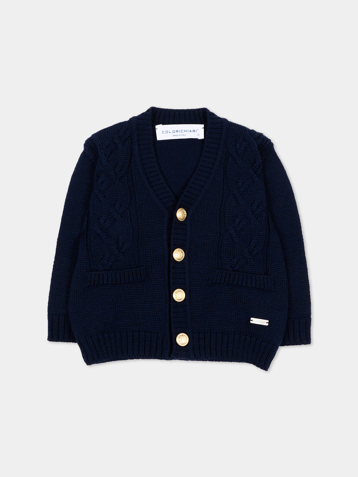Cardigan blu per neonato con trecce,Colorichiari,MF848757 2088 60