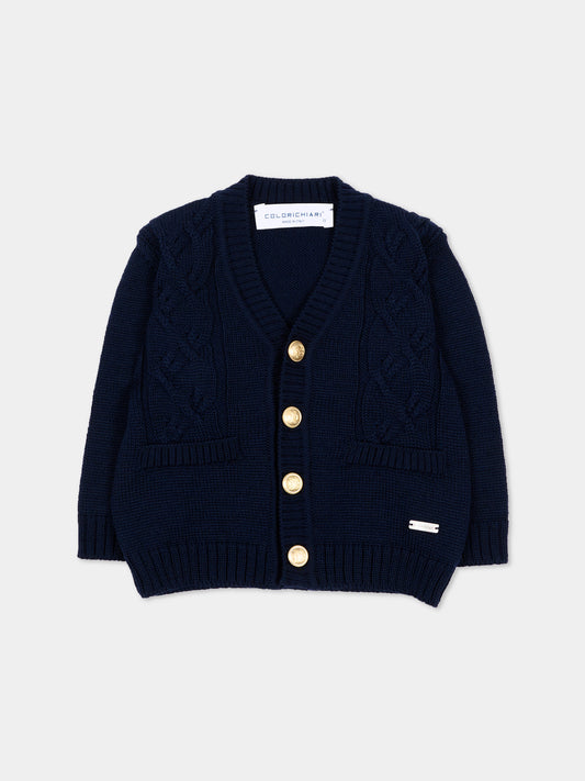 Cardigan blu per neonato con trecce,Colorichiari,MF848757 2088 60
