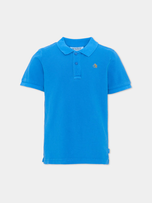 Polo azzurra per bambino con logo,Scotch&soda,184449 410