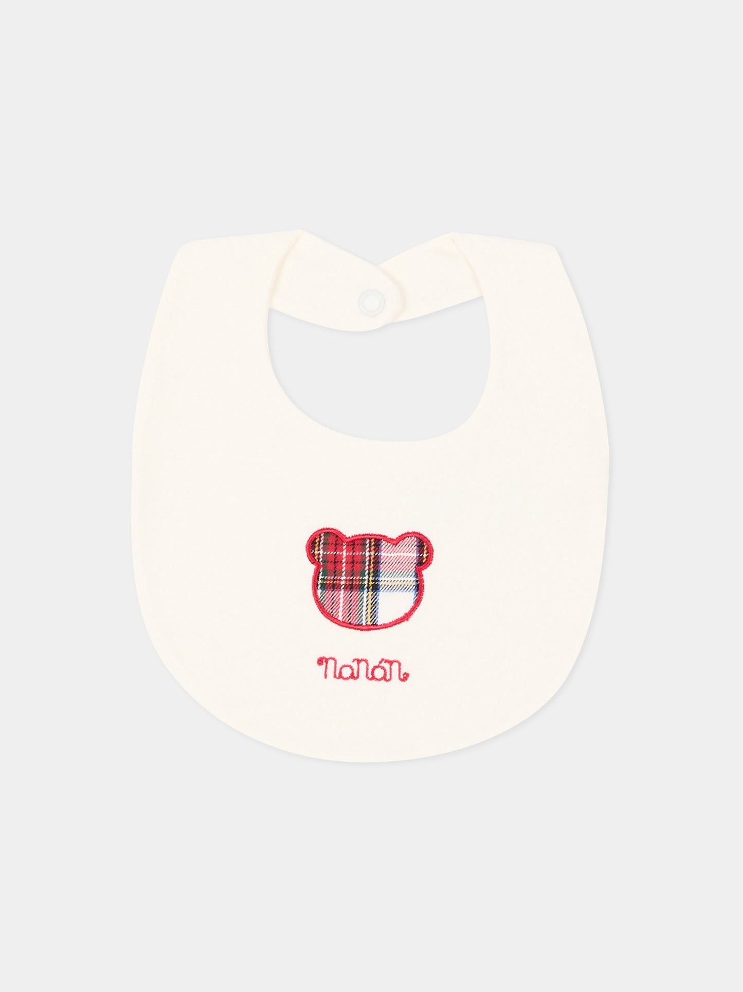 Bavaglino avorio per neonati con orsetto tartan,Nanán,I26040OW