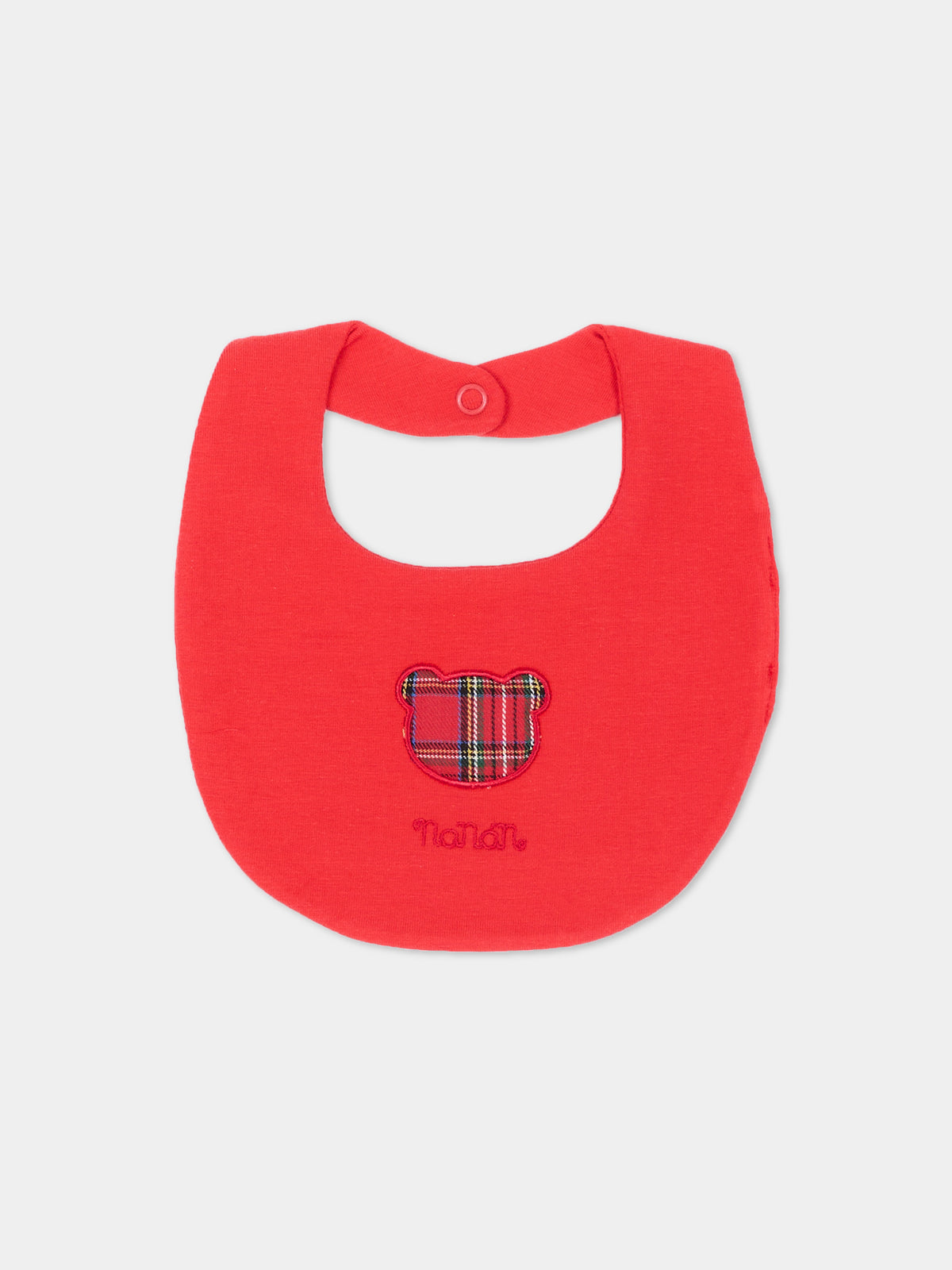 Bavaglino rosso per neonati con orsetto tartan,Nanán,I26040RS