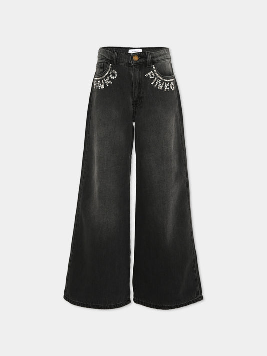 Jeans nero per bambina con logo,Pinko,KFPA070 C DF032 0917