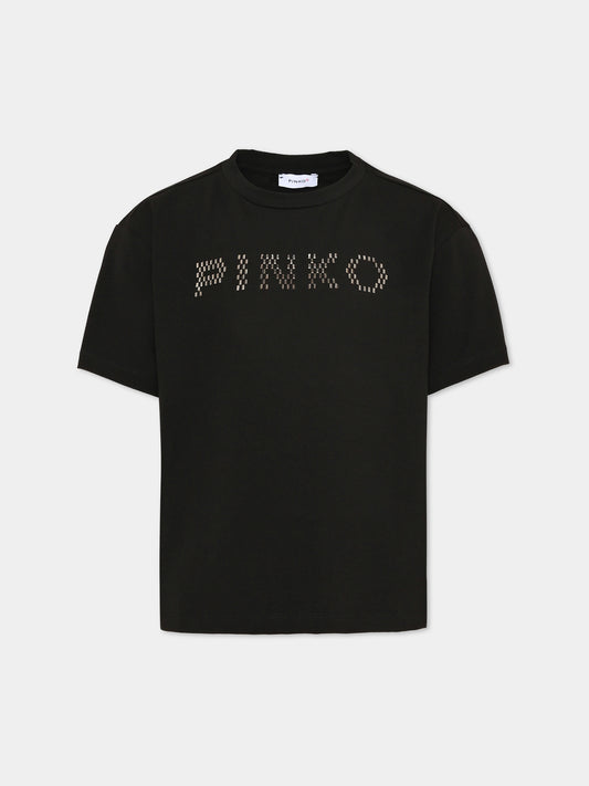 T-shirt nera per bambina con logo,Pinko,KFTS065 C JE017 0926