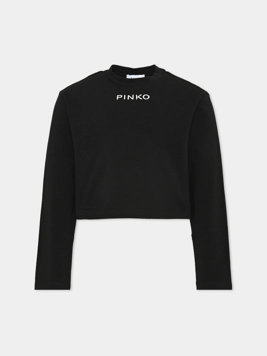 T-shirt a manica lunga nera con logo per bambina,Pinko,KFTS070 C JE018 0909