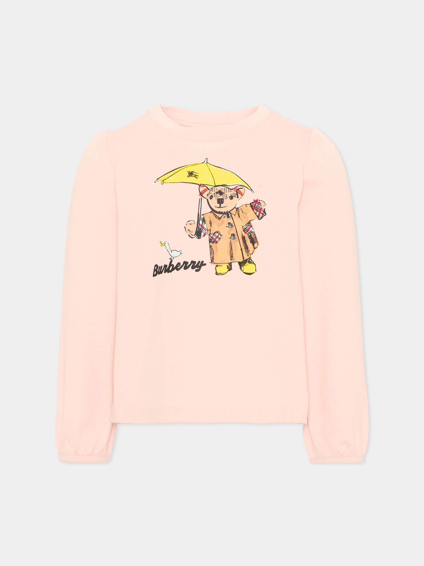 T-shirt a manica lunga rosa con stampa per bambina,Burberry Kids,8131957 C2989