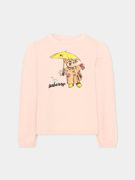 T-shirt a manica lunga rosa con stampa per bambina,Burberry Kids,8131957 C2989