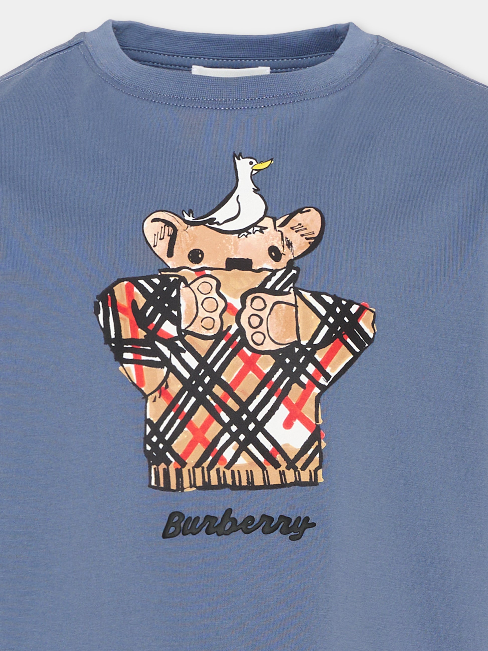 T-shirt azzurra per bambino con Thomas Bear,Burberry Kids,8132340 B6285