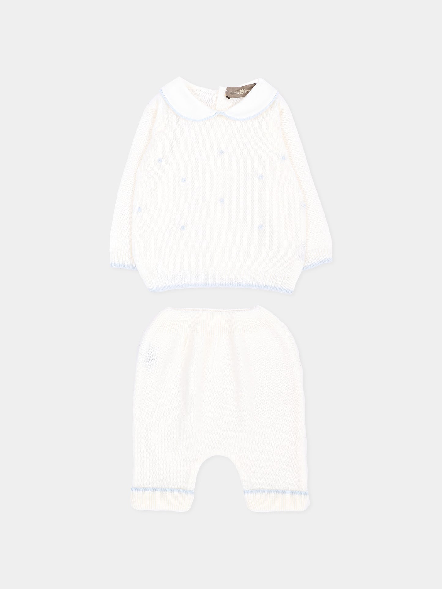 Completo nascita avorio con pois celesti per neonato,Little Bear,4109 LATTE/CIELO