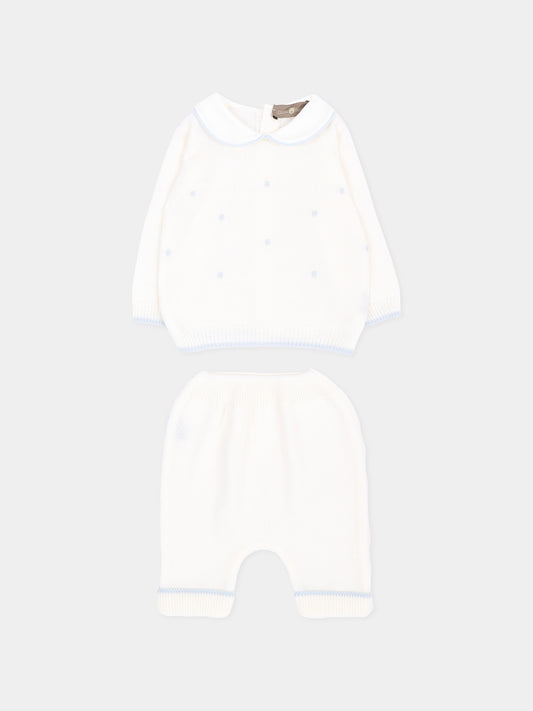 Completo nascita avorio con pois celesti per neonato,Little Bear,4109 LATTE/CIELO