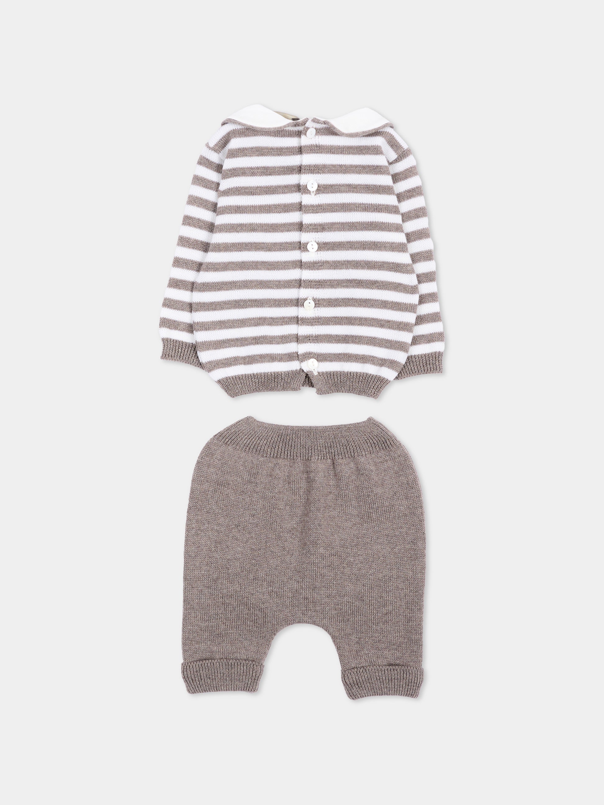 Completo nascita beige per neonato a righe,Little Bear,4114 TORTORA/LATTE