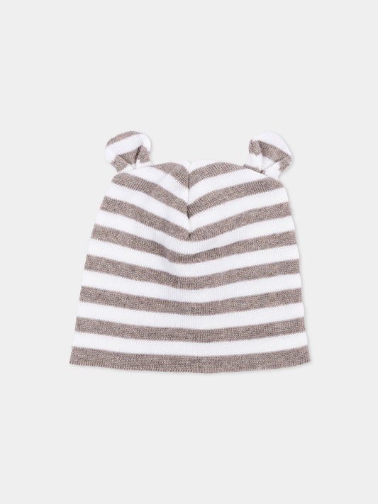 Cappello beige per neonato a righe,Little Bear,4116 TORTORA/LATTE