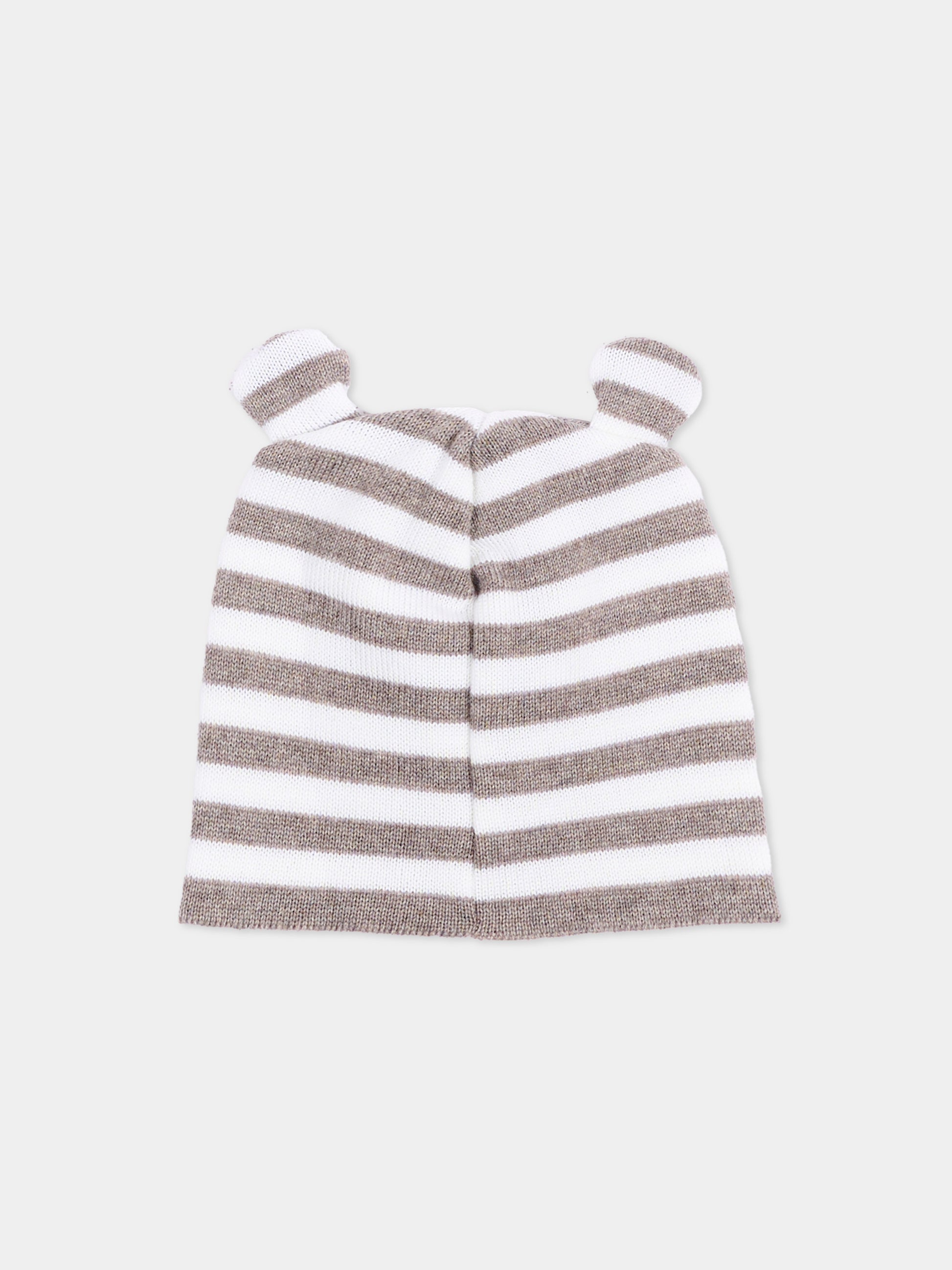 Cappello beige per neonato a righe,Little Bear,4116 TORTORA/LATTE