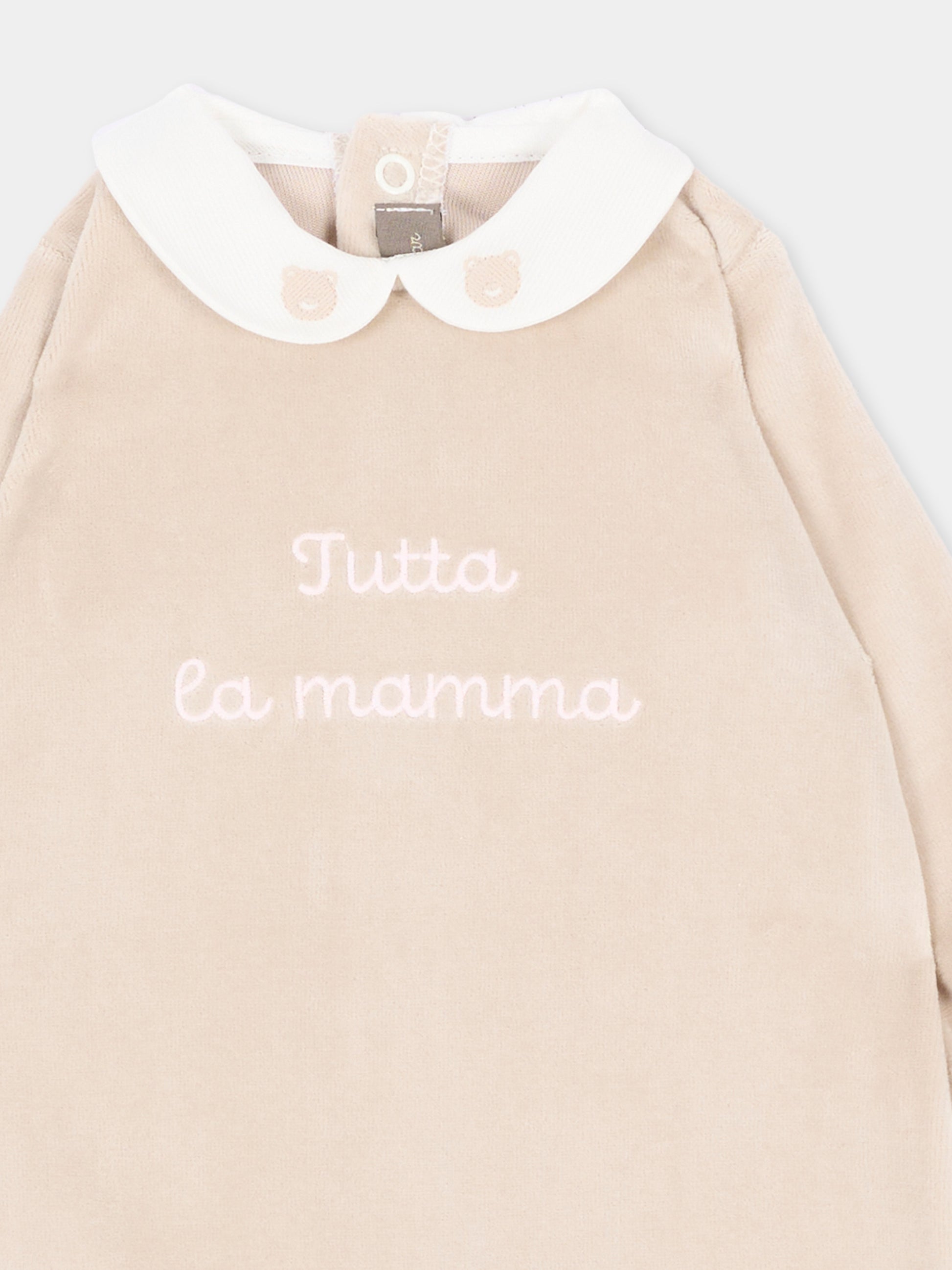 Tutina marrone per neonata con ricamo,Little Bear,4050 TORTORA/ROSA