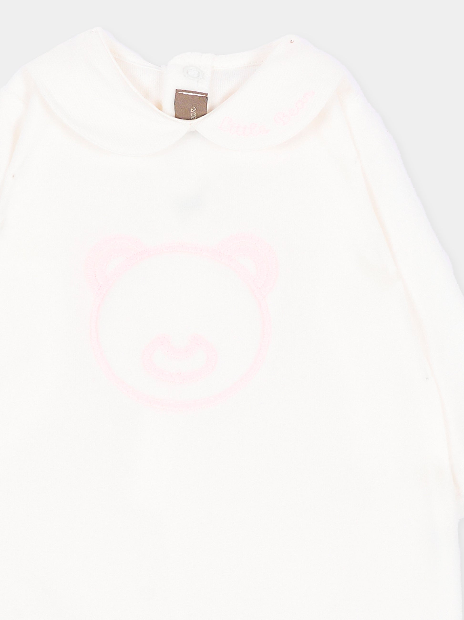 Tutina bianca per neonata con orsetto,Little Bear,4043 LATTE/ROSA