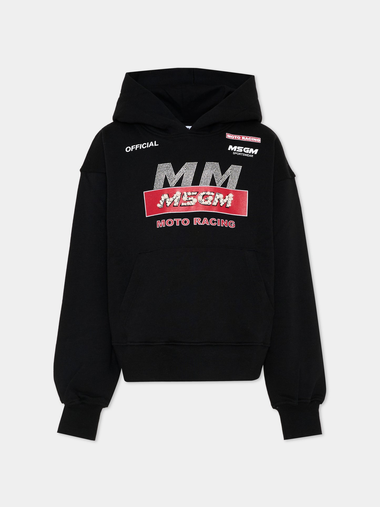 Felpa nera per bambina con logo strass,Msgm Kids,F5MSJGHS193 110