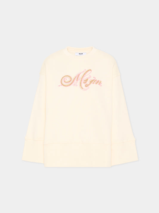 Felpa avorio per bambina con logo,Msgm Kids,F5MSJGSW151 013