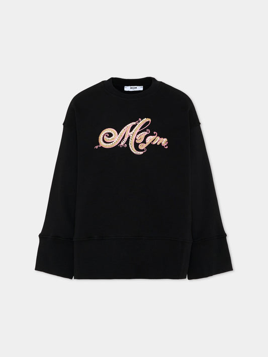Felpa nera per bambina con logo,Msgm Kids,F5MSJGSW151 110