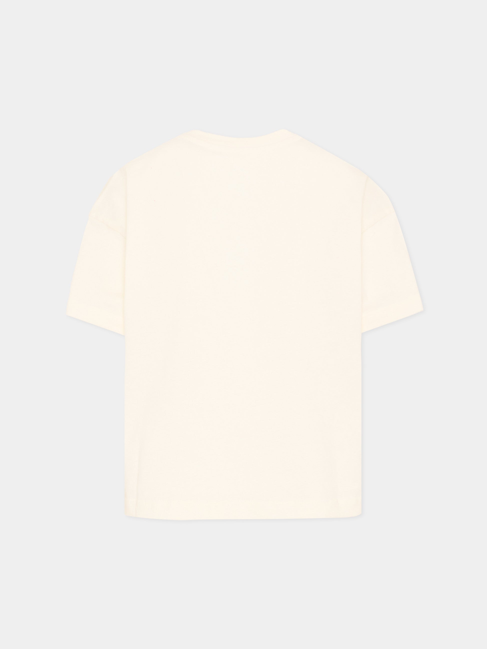 T-Shirt avorio per bambina con logo animalier,Msgm Kids,F5MSJGTH141 013