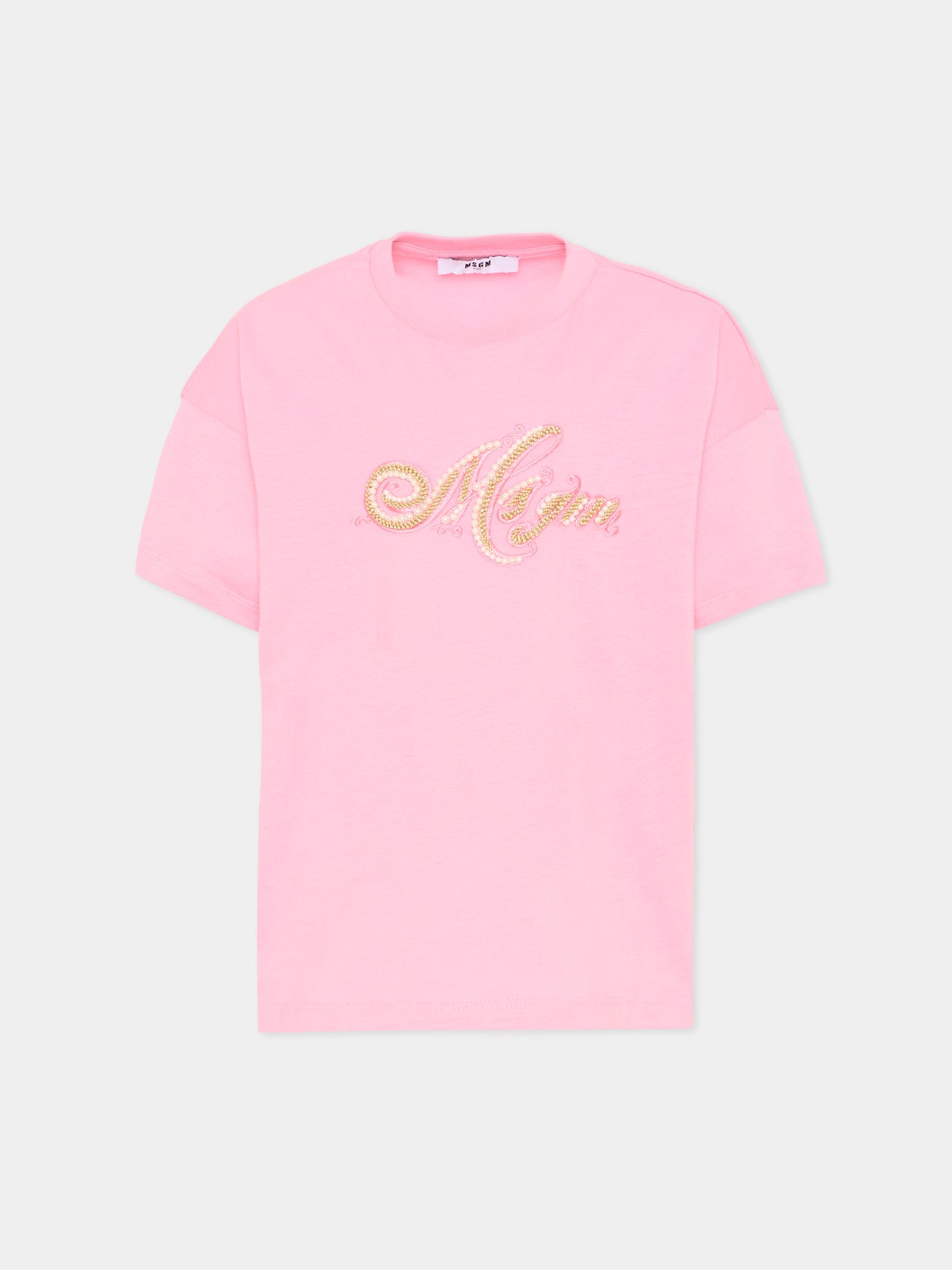T-Shirt rosa per bambina con logo,Msgm Kids,F5MSJGTH153 MS038