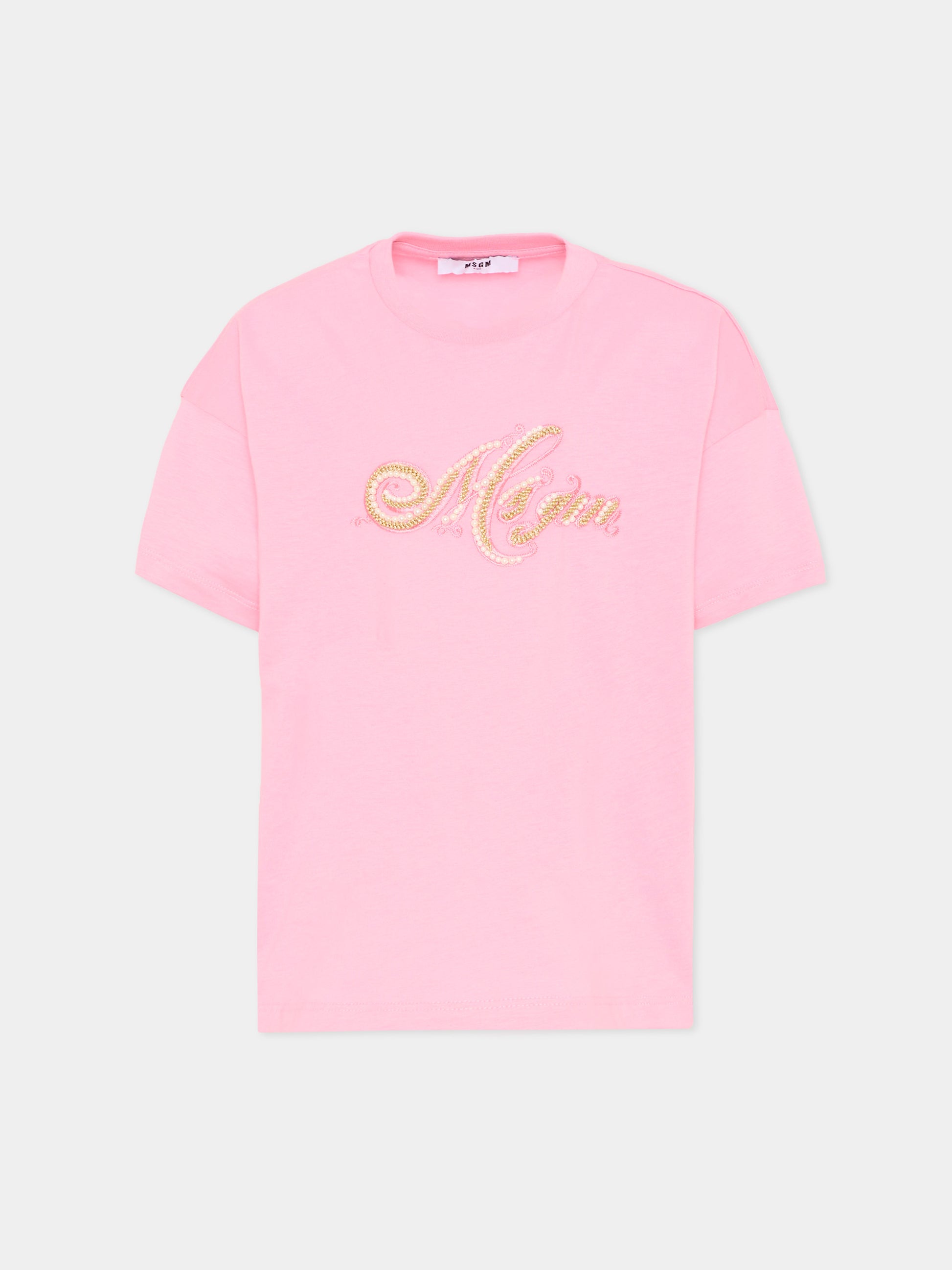 T-Shirt rosa per bambina con logo,Msgm Kids,F5MSJGTH153 MS038