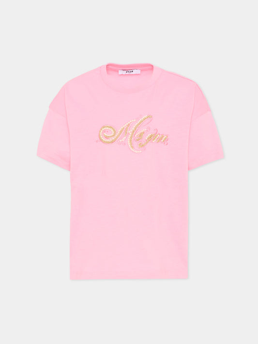 T-Shirt rosa per bambina con logo,Msgm Kids,F5MSJGTH153 MS038